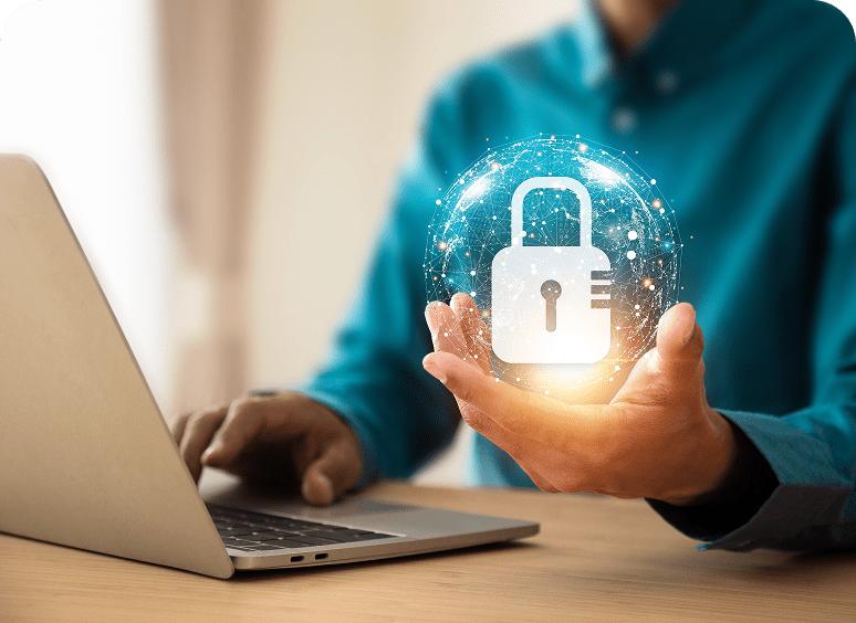 Man holding digital lock sphere