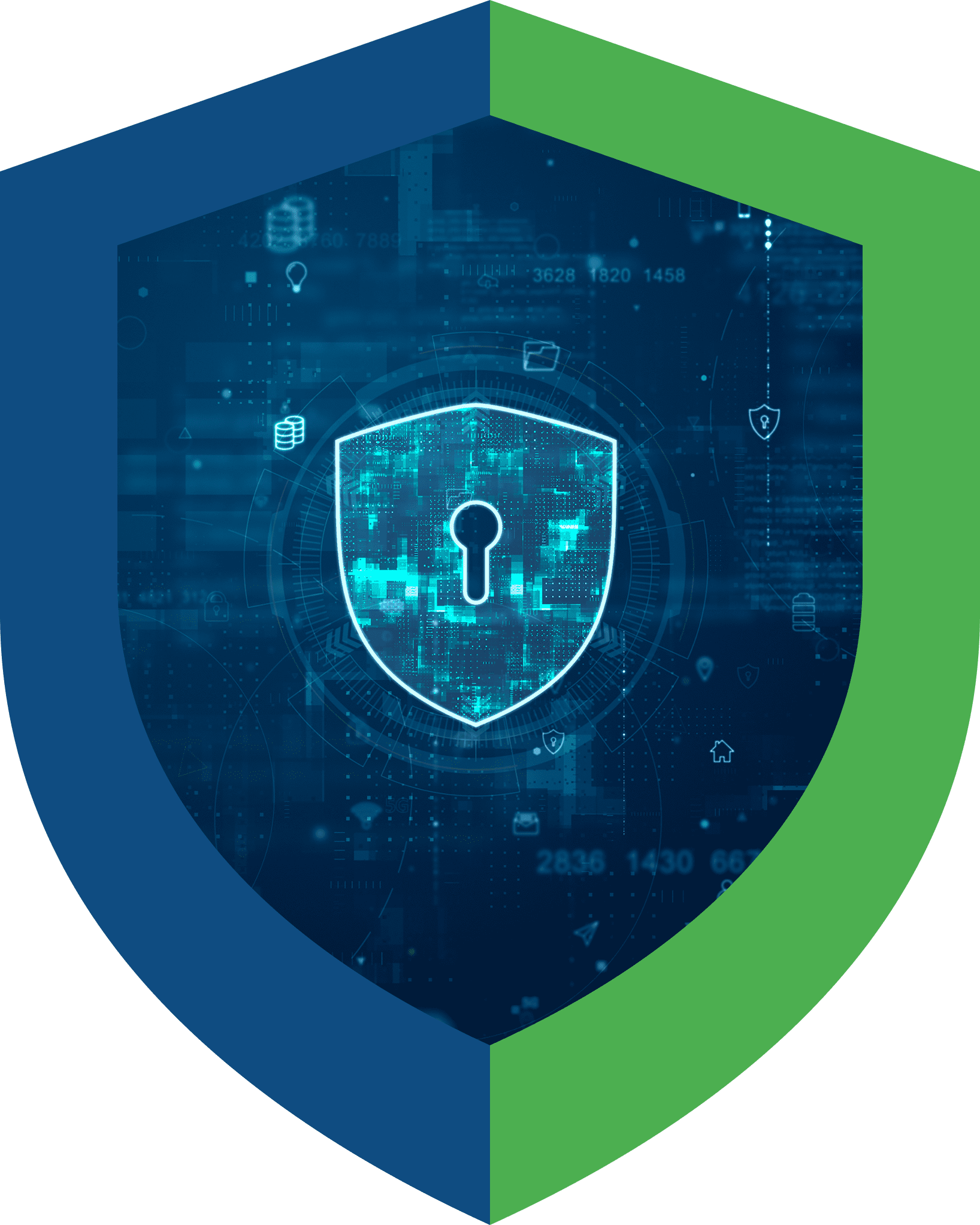 Cybersecurity icon with digital symbols